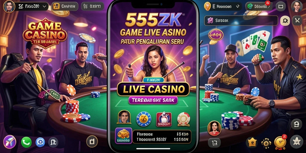 Screenshot gameplay 555ZK menampilkan dealer langsung dalam aksi.