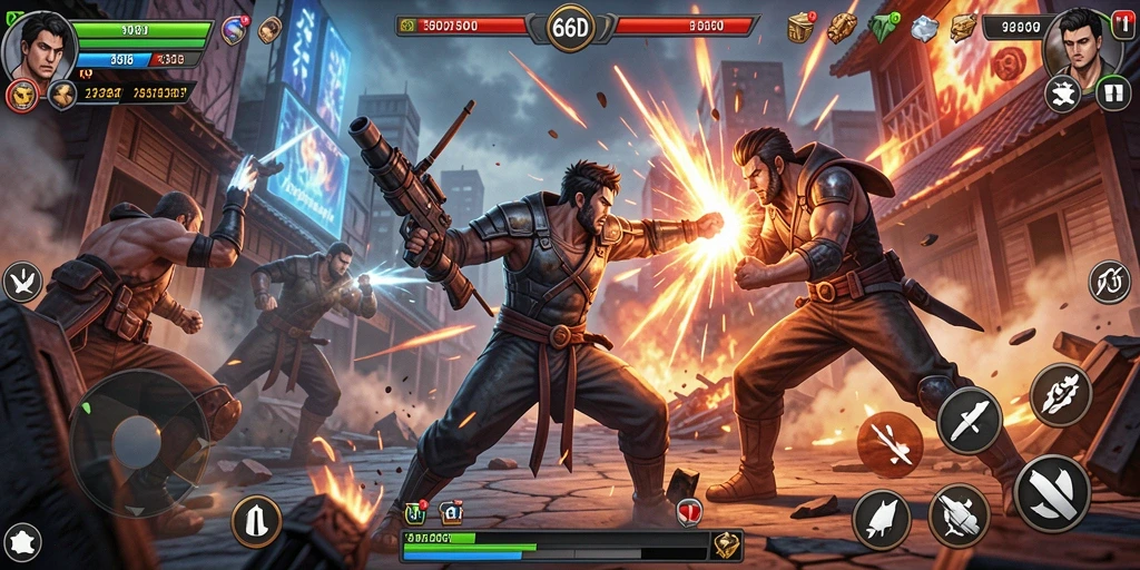 Screenshot gameplay yang menunjukkan aksi pertarungan mendebarkan di 66D.