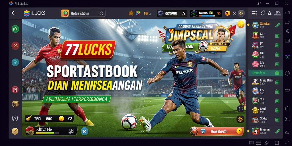 Tampilan antarmuka aplikasi 77LUCKS dengan fitur taruhan olahraga.