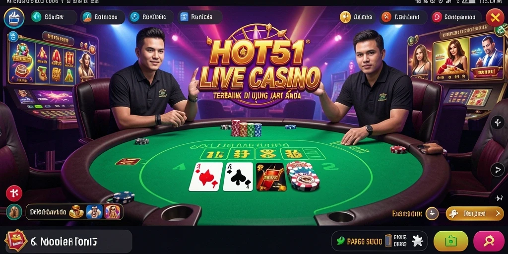 Screenshot HOT51 menampilkan dealer profesional dalam tindakan di permainan Live Casino.