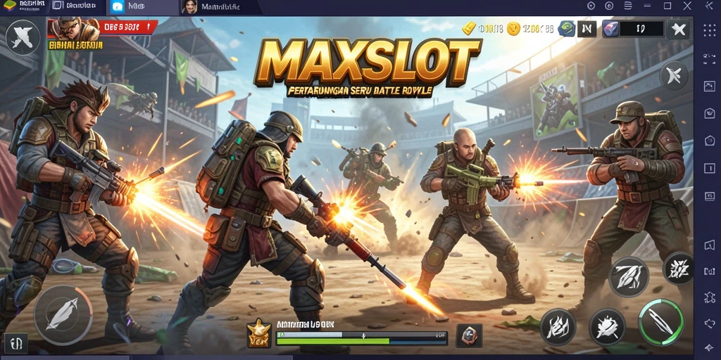 Tampilan gameplay seru MAXSLOT dalam pertempuran Battle Royale.