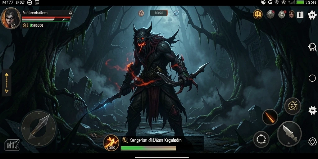 Gameplay MT777 menegangkan dengan suasana yang gelap dan menyeramkan.