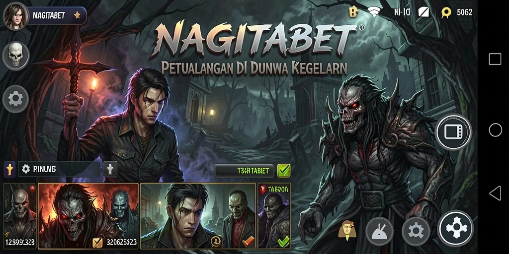 Gameplay seram di NAGITABET dengan suasana kegelapan yang mendalam.