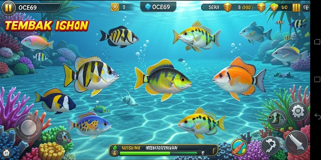 Screenshot utama menampilkan aksi seru dalam gameplay Tembak Ikan.